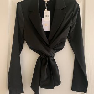 WayF Black Wrap Satin Jacket